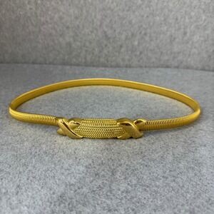 Vintage 80s Gold Tone Metal Snake Belt Hook Clasp‎ Textured Stretch Retro Womens